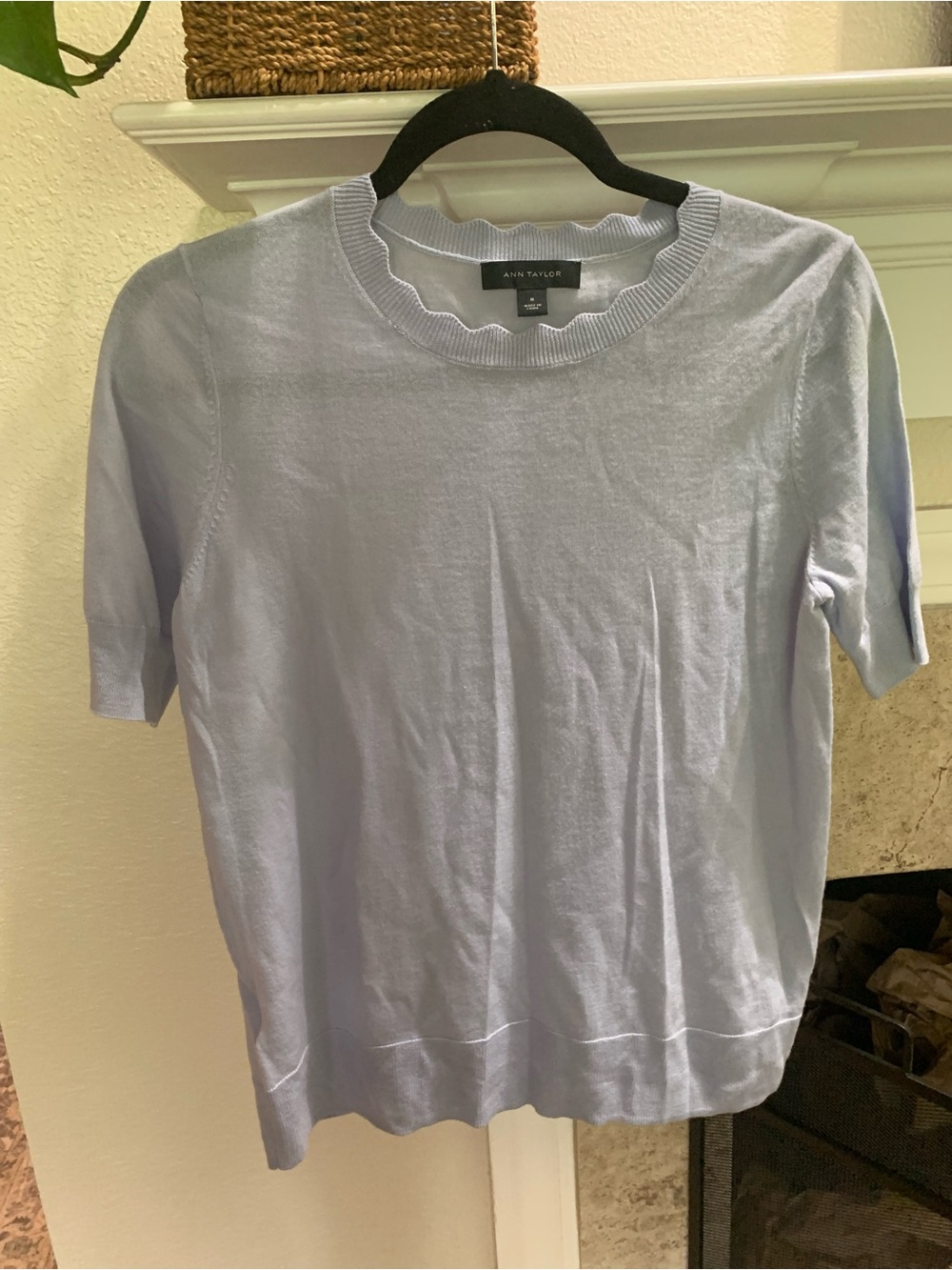 Ann Taylor Pale Blue Short Sleeve Scalloped Crew Knit Top
